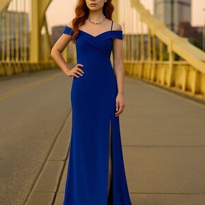 Alexa B Nites Royal Blue Dress Full Length Size 6 Polyester Spandex